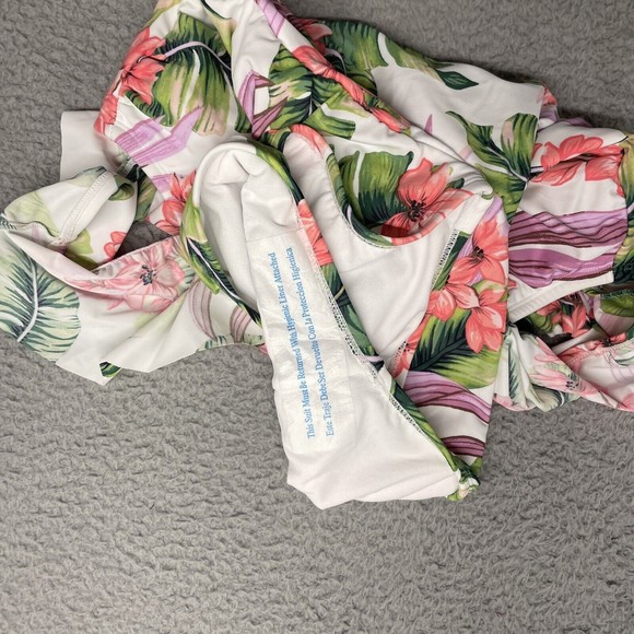 Kona Sol One Piece Swim Suit Womens Small Pink Tropical High Coverage Ruffle Top - Picture 11 of 11